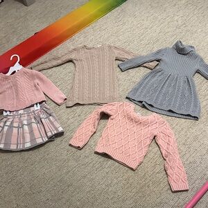 Charming Cable Knit Kids Sweater Set - Pink, Beige, Gray